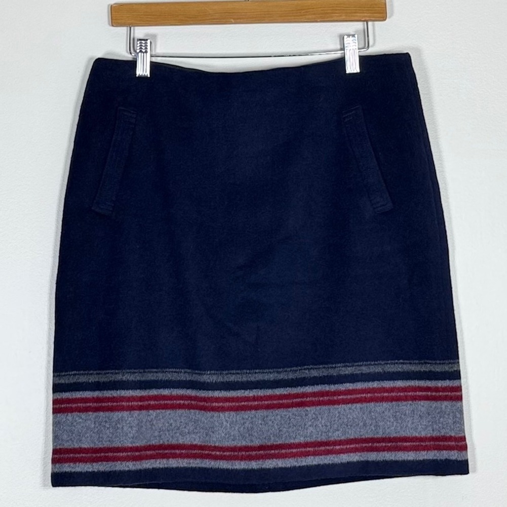 Talbots Womens Wool Blend Pencil Skirt 10 Navy Blue Striped Hem Career Academia
